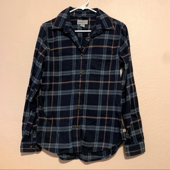 Carhartt Tops - Women’s Carhartt Flannel Rugged Flex Button Down Long Sleeve - Blue and Pink